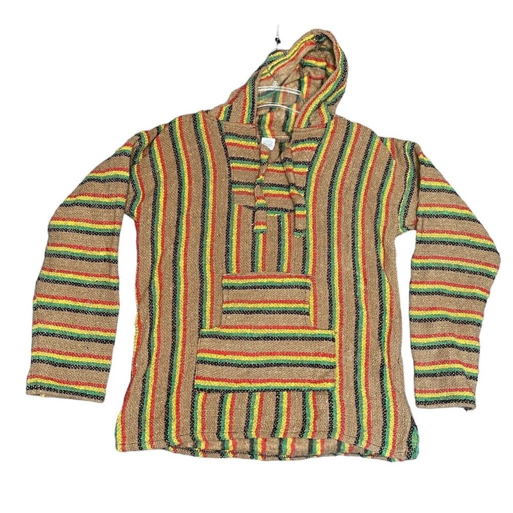 El Paso Saddle Blanket Co Sz M Baja Hoodie Rasta Colors Mexican Pullover Hippie